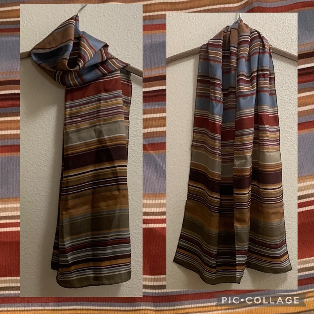 Colorful Striped Boho Scarf Purse Accessory Blue Reddish Brown Yellow White
